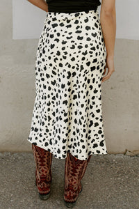 Leopard Spots Printed Split Hem Midi Skirt