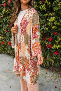 Boho Patchwork Floral Open Front Kimono