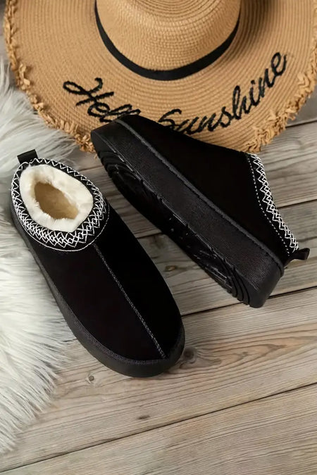 Suede Contrast Print Plush Lined Snow Boots