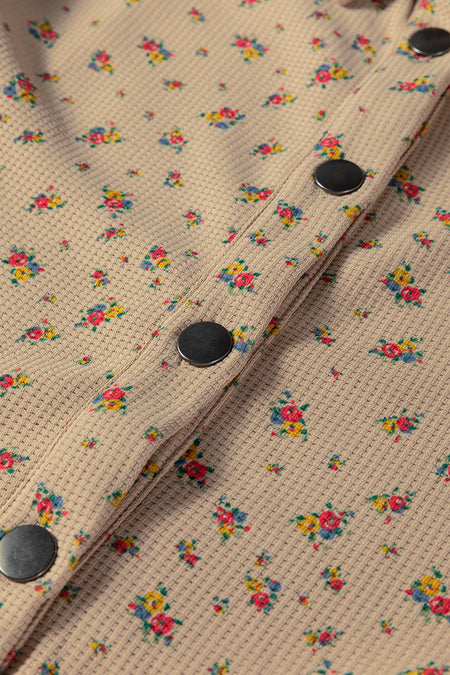 Floral Plaid Patchwork Waffle Knit Shacket