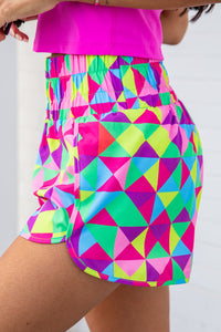 Geometric High Waisted Athletic Shorts