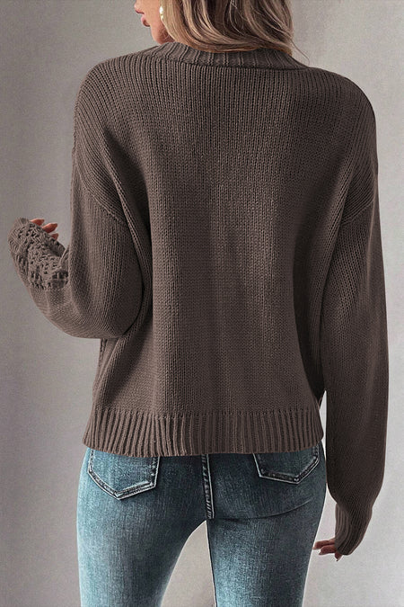 Open Knit Drop Shoulder Sweater Cardigan