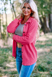 Pink Waffle Knit Button Up Casual Shirt