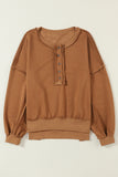 Drop Shoulder Henley Buttons Sweatshirt