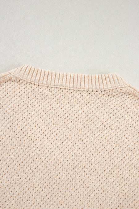 Loose Eyelet V Neck Drop Shoulder Sweater