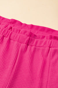 Bright Pink Plus Size Rolled Edge Ruffled Elastic Waist Textured Shorts