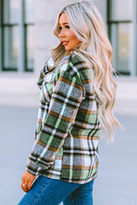 Geometric Plaid Print Pocketed Shacket