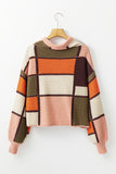 Color Block Waffle Knit Drawstring Mock Neck Sweater