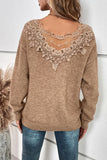 Knit Color Block Low Back Lace Loose Fit Sweater