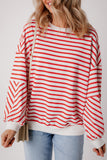 Stripe Drop Shoulder Crew Neck Loose Sweatshirt