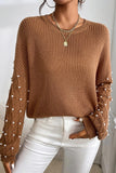 Beaded Drop Shoulder Round Neck Sweater