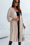 Sequin 3/4 Sleeve Open Front Duster Kimono