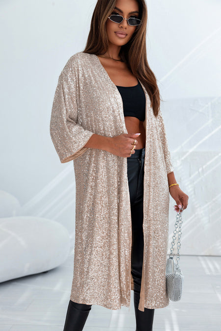 Sequin 3/4 Sleeve Open Front Duster Kimono – Amaryllis Apparel