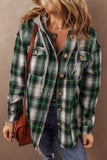 Plaid Print Chest Pocket Buttoned Hooded Shacket