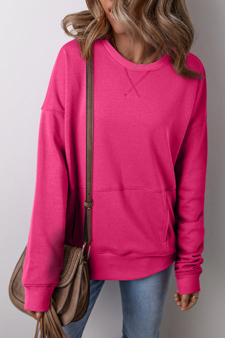 Drop Shoulder Crisscross Stitching Pocketed Loose Sweatshirt