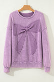 Mineral Wash Big Bow Patchwork Pullover Sweatshirt