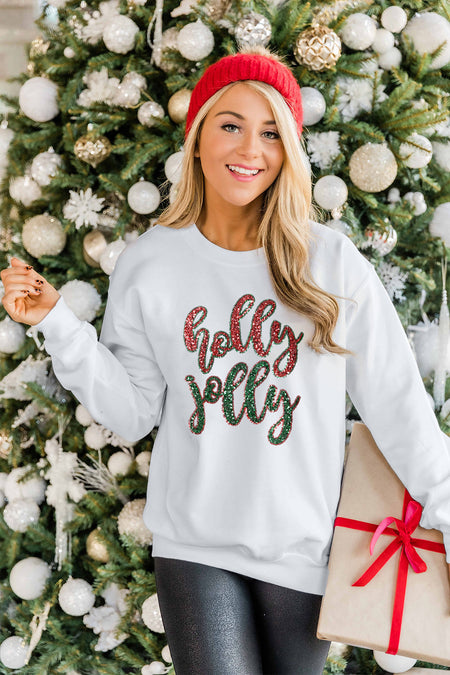 Sequined Holly Jolly Graphic Christmas Sweatshirt