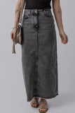 Raw Hem Back Split High Waist Long Skirt