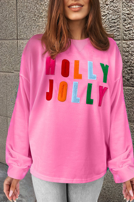 Chenille Holly Jolly Graphic Long Sleeve Top