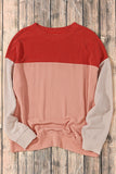 Color Block Long Sleeve Ribbed Loose Top