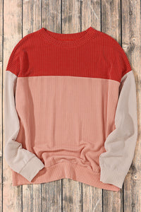 Color Block Long Sleeve Ribbed Loose Top