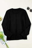Solid Exposed Seam Crew Neck Long Sleeve Top