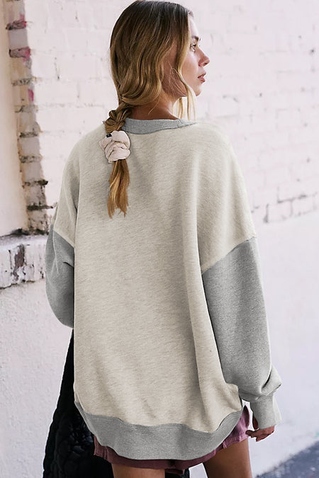 Color Block Thumbhole Sleeve Drop Shoulder Sweatshirt