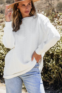 Cable Textured Long Sleeve Round Neck Top