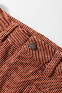 High Waist Square Pockets Corduroy Pants