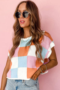 Color Block Cap Sleeve Sweater