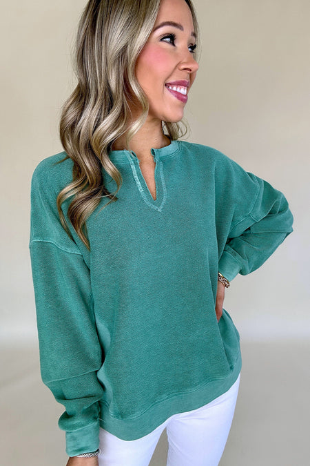 Notched Neck Drop Shoulder Sweatshirt