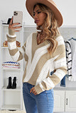 Striped Colorblock V Neck Knitted Sweater