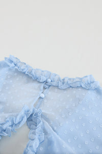 Layered Ruffled Open Back Puff Sleeve Swiss Dot Mini Dress