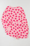 Valentine Heart Shape Print Long Sleeve Top Shorts Lounge Set