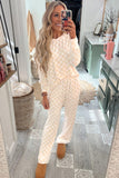 Checkered Print Long Sleeve Top and Pants Lounge Set