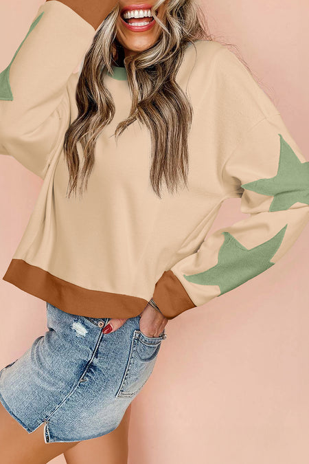 Star Patchwork Exposed Seam Oversized Sweatshirt