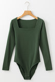 Solid Color Square Neck Long Sleeve Slim Fit Bodysuit