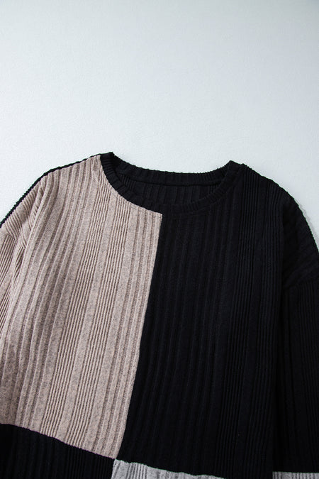 Black Colorblock Textured Knit Top