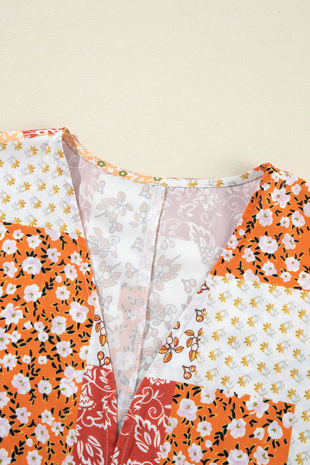 Boho Patchwork Floral Open Front Kimono