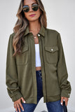 Zip Up Button Flap Pocket Shirt Collar Jackets