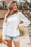 Eyelet Smocked Cuff Sheer Blouse