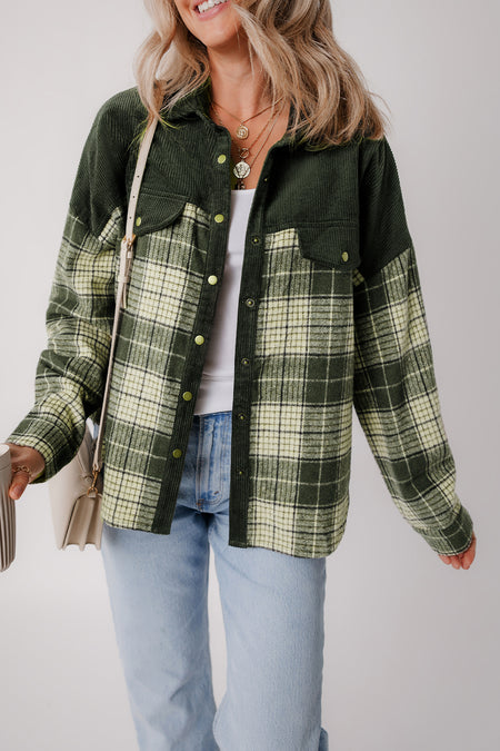 Snap Buttons Colorblock Plaid Shacket