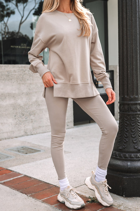 Oversize Slit Sweatshirt Ribbed Leggings Set
