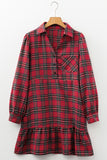 Plaid Half Button Long Sleeve Shirt Mini Dress