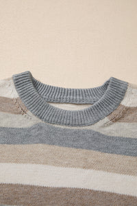 Color Block Ribbed Edge Round Neck Sweater