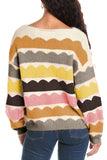 Wave Striped Balloon Sleeve Drop Shoulder Sweater