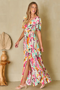 Boho Tie-dye Print V Neck Maxi Dress