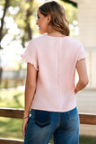 Solid Textured Ruffled Short Sleeve Blouse