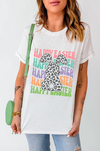 Happy Easter Rabbit Print Crew Neck T Shirt