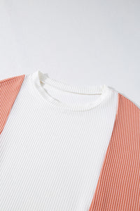 Color Block Long Sleeve Ribbed Loose Top